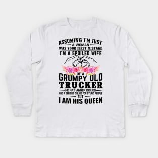 I'm A Spoiled Wife Of A Grumpy Old Trucker Wife Husband Matching Kids Long Sleeve T-Shirt